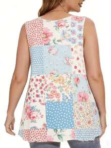 SHEIN LUNE 女士加大码宽松背心，休闲拼接图案背心，舒适打造轻松度假造型。 - 彩色 - 查看 2