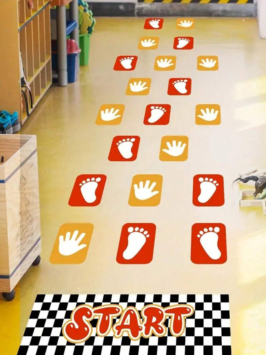 Colorful Removable Hopscotch Snake Hand Footprint Floor Stickers Decals For Room Ground Decor Creative Playroom Game Home Activity Decoration - Multicolor - View 1