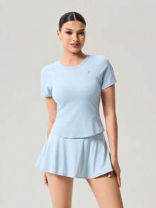 OutZeal Women Outdoor Blue Tee Solid Color Casual Workout Yoga Summer Soft Stretch Short Sleeve T-Shirt - Blue - View 4