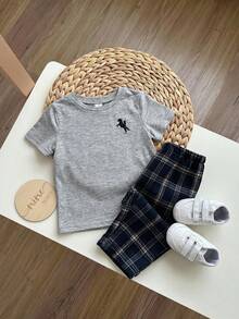 SHEIN Baby Boy Plaid Pattern Pocket Tee And Plaid Shorts 2pcs Pajama Set, Comfortable Casual Sleepwear - Multicolor - View 11