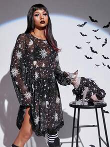 PETSIN 1件行星月亮星星黑白印花宠物裙，柔软透气宠物衣服 - 彩色 - 查看 4