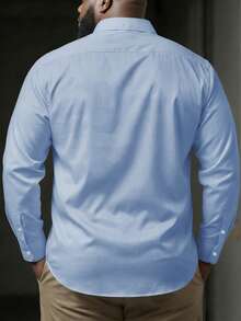 Manfinity Homme Men Plus Size Casual Business Solid Color Long Sleeve Shirt, Fall - Blue - View 3