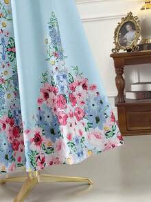 Rometta Đầm dài dáng suông in hoa cổ tàu tay cánh hoa dành cho nữ cỡ lớn, thích hợp đi nghỉ mát. - Màu xanh lam - Xem 6