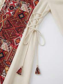 Al Najma Đầm dài tay dệt in họa tiết, thắt eo, dáng chữ A, thanh lịch, lãng mạn kiểu Ả Rập dành cho nữ, mùa xuân/hè. - Nhiều màu - Xem 10