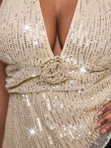 Coolane Women's Spring/Summer Sexy Chic Y2k Casual Elegant Vacation Outfits Sequin Glitter Flower Halter Tank Tops - Beige - View 3