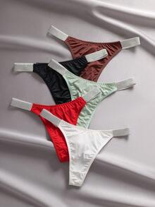 EmpressEnvy 5pcs/Set Sexy Rhinestone Elastic Waist Icy Silk Low-Rise T-Pants - Multicolor - View 3