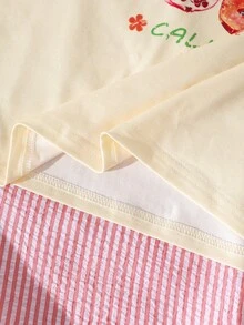 少女夏季休闲水果印花短袖T恤和格子短裤套装 - 彩色 - 查看 11