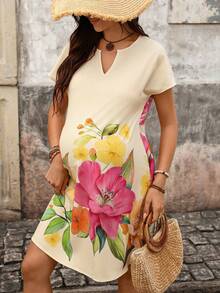 SHEIN 孕妇休闲碎花V领连衣裙 - 彩色 - 查看 3