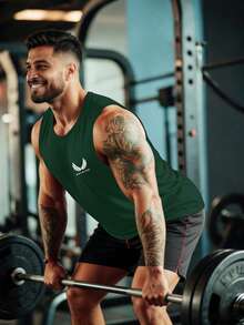 GymBeat 夏季休闲翅膀印花运动背心 - 墨綠色 - 查看 4