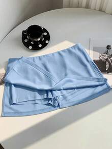Comfortcana Rok Mini Bodycon Pendek Wanita Warna Biru dengan Belahan Samping di Bagian Bawah - Biru - View 4
