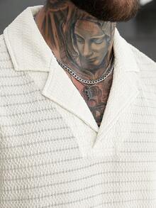 Manfinity Homme 男士纹理领 Polo 衫，休闲日常轻薄简约短袖 - 米色 - 查看 3