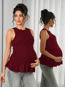 Momance 女士纯色吊带背心，优雅孕妇吊带背心 - 酒紅色 - 查看 3