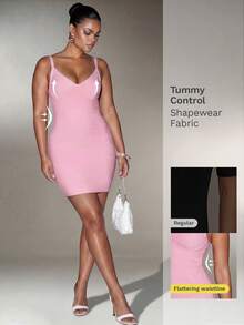 Đầm dự tiệc ôm sát cơ thể, hở eo, gợi cảm, cổ chữ V, dây mảnh. - Màu Hồng baby - Xem 4