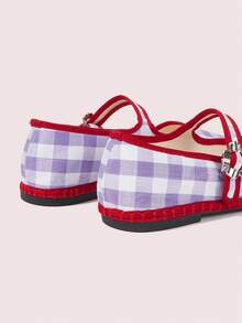 CUCCOO DOLLMOD Women's Shoes Classic Blue Plaid Contrasting Edge Single Strap Flats - white purple - View 4