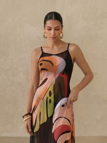 EMERY ROSE Summer Outfits For Women Summer Women's Tropical Plant Print Beach Cover-Up With Adjustable Straps - Multicolor - View 3