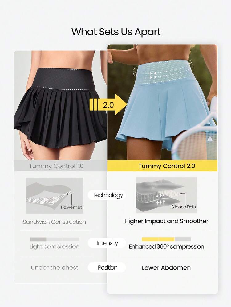 Ace Every Move Tummy Control 2.0 Schnell-Trocknende Sonnenschutz Eingebaute Shorts Rutschfeste Griffe Tennis Mini Rock Tennis Golf Pickleball Täglicher Freizeitbedarf