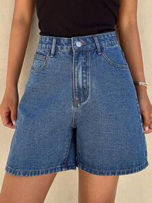 DAZY Women's Casual High Waist Cotton Solid Color Denim Shorts, Summer - Blue - View 5