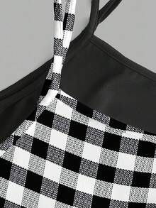 SHEIN EZwear 2件組休閒度假風黑白格紋印花大尺碼女款細肩帶背心上衣，適合夏季、海灘、音樂節 - 彩色 - 查看 9