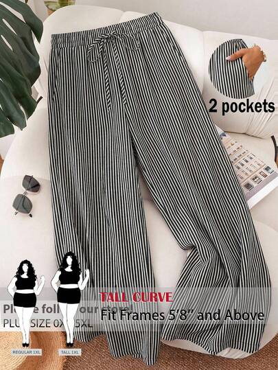 SHEIN Tall CURVE Quần dài kẻ sọc cỡ lớn kiểu thường ngày