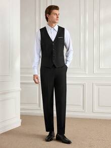 Officeau Caelus 男士修身商务休闲西装三件套 外套 西裤 马甲 男士婚礼新郎婚礼西装外套 长裤 马甲 - 黑色 - 查看 6