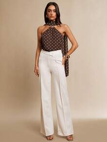 Silquee 女士吊带金属扣波点上衣，春夏情人节嘉年华派对婚礼宾客优雅度假休闲外出上衣 - 棕色 - 查看 6