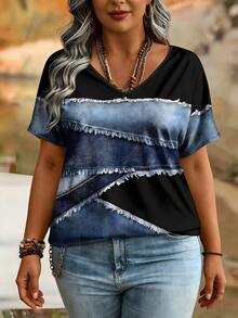 EMERY ROSE 大码时尚女童休闲V领T恤，黄色花朵图案，“以为我只是个老太太是你的第一个错误”图案T恤 女式上衣 女式休闲装 女式夏季上衣 女式短袖上衣 - 彩色 - 查看 4