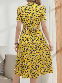 EMERY ROSE Đầm midi tay ngắn cổ chữ V thắt nơ thanh lịch, thoải mái dành cho nữ - Màu vàng - Xem 2