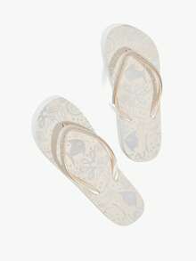 Grefit Dép xỏ ngón nữ mùa hè họa tiết nàng tiên cá đính kim cương, chống trượt, quai bện, hở mũi, đế bằng, chất liệu cao su nhẹ sang trọng, màu bạc ánh kim, thích hợp cho kỳ nghỉ biển/tiệc bể bơi/bữa tối mùa hè. - Màu trắng - Xem 1