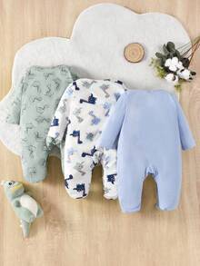 Bebé niño 3 piezas Mameluco de dormir con pie con estampado de dibujos animados - Multicolor - Ver 2