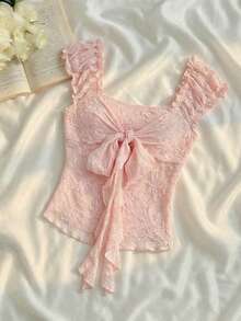 SHEIN MOD 女士贝壳袖系带修身粉色上衣，适合度假、春夏、节日、派对、海滩、婚礼、毕业典礼、外出、晚礼服、生日等场合，优雅百搭，是夏季度假的理想之选。这款上衣款式多样，包括荷叶边上衣、娃娃衫、可爱上衣、Y2K风格娃娃衫、蝴蝶结上衣、蕾丝上衣等，是夏季的时尚单品。 - 粉色 - 查看 1