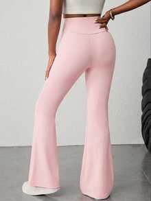 SHEIN Teenager Mädchen solide rosa Hose mit hoher Taille und Weitung, geeignet für Zuhause, Lässig, Outdoor Sport - Pink - Übersicht 2