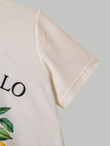 Girls' Casual Cute Plaid Cherry Print T-Shirt And Pants Set - Yellow - View 8