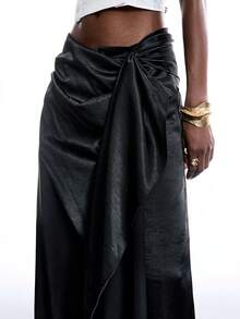 LYSMO 2026 New Arrive Minimalism Spring/Summer Women's Solid Color Wrap Casual Loose Wide Leg Pants - Black - View 4