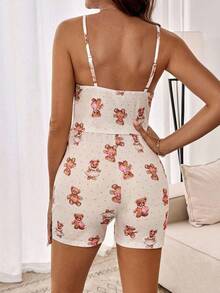 2 件套孕妇对比色蕾丝可爱熊吊带背心和可调节腰部短裤，休闲装 - 白色 - 查看 3