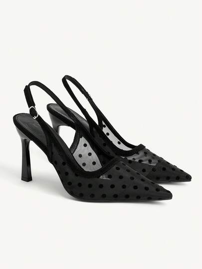 CUCCOO CHICEST 女性用シューズ アウトドア 女性用 尖った細いヒール フリース ドット装飾メッシュ生地 ファッション快適 デイリー パーティー バンケット バックル付き