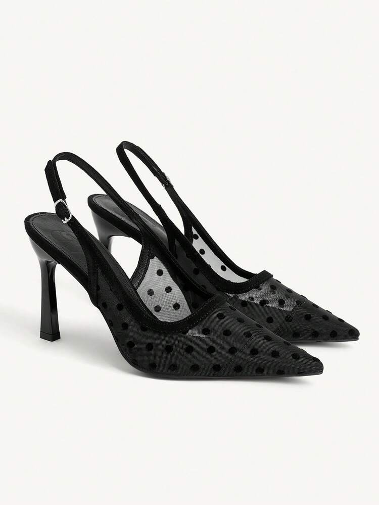 CUCCOO CHICEST Women Shoes Outdoor Women's Pointed Slender Heel Fleece Dot Decorative Mesh Fabric Fashion Comfortable Daily Party Banquet Buckle Shoes