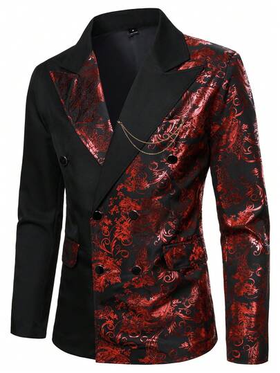 Manfinity AFTRDRK بدلة رجالية ذات صدر مزدوج وياقة مزدوجة عصرية