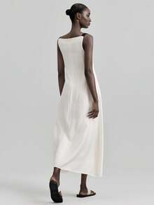 Ontre Váy xòe sọc trắng phong cách thành thị thanh lịch mới 2025 kèm dây đan màu đen, trang phục mùa hè - trắng - Xem 6