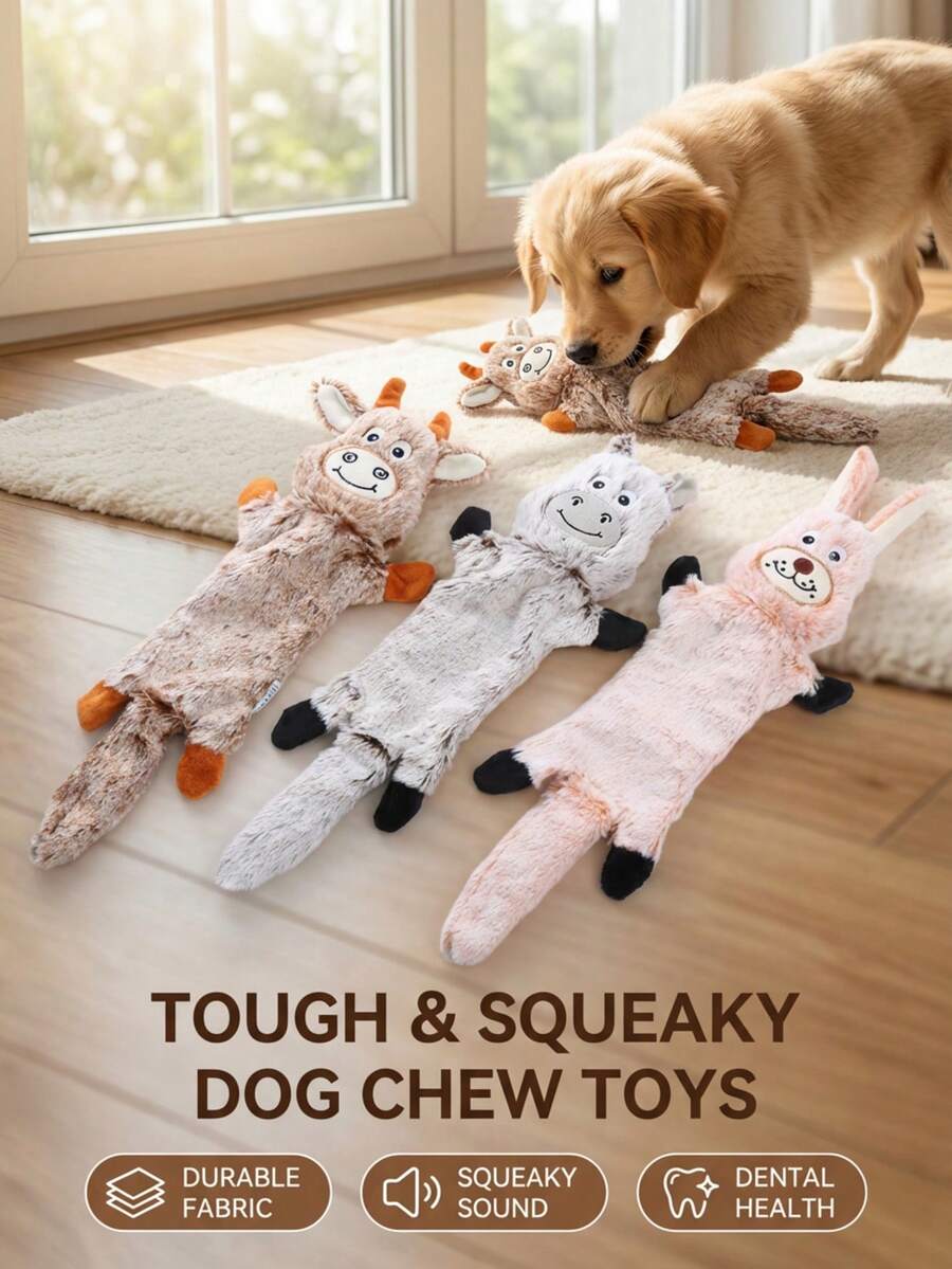 PETSIN Đồ chơi cho chó bằng da hình động vật hoạt hình, có vỏ bọc, bên trong có âm thanh sủa BB, đồ chơi tương tác cho chó. - Nhiều màu - Xem 1