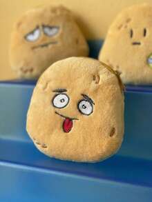 Joivida 1个可爱笑脸黄色土豆零钱包，卡通阳光土豆毛绒收纳袋，钥匙扣小包，卡哇伊包包挂饰 - 卡其色 - 查看 4