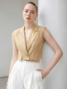 Aveloria Modichic Summer Cool Style Sleeveless Cropped Vest Jacket  - Camel - View 3