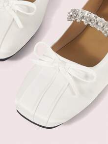 CUCCOO DOLLMOD Ladies White Spring And Summer Square Head Rhinestone Trip Band Simulation Silk Satin Fashion Mary Jane - White - View 5