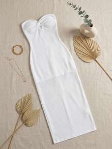 SHEIN PETITE 女士纯色扭结前襟连衣裙，适合春假、圣帕特里克节、复活节等场合，也可作为演唱会服装穿着。风格优雅，适合度假、商务休闲等各种场合，兼具西部风、可爱、波西米亚风、乡村风、端庄风、街头风、热带风、辣妹风、碎花风和露背设计。 - 白色 - 查看 6