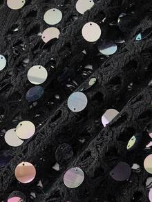 ROMWE Goth Áo khoác ngoài đính sequin móc len kiểu dáng nghỉ mát dành cho nữ - màu đen - Xem 3