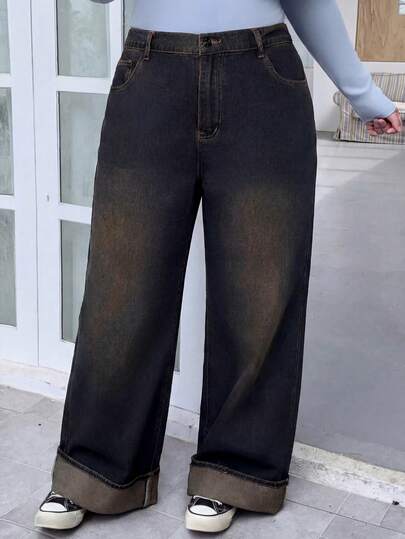 SHEIN Tall CURVE جينز كاجوال بلون أحادي مقاس كبير