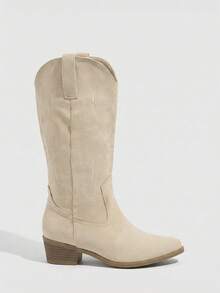 Daringsoles Giày bốt cao đến giữa bắp chân dành cho nữ, phong cách Bohemian miền Tây, thích hợp cho các buổi tiệc, lễ Giáng sinh, trang phục Halloween. - Màu be - Xem 7