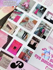 SHEIN 1 Gói vật liệu ghép ảnh màu hồng, nhãn dán trang trí theo phong cách Ins, chứa nhãn dán, giấy vật liệu và giấy tin nhắn, có thể sử dụng cho sổ kế toán, nhật ký, đồ trang trí, vali, máy tính xách tay, tủ lạnh - Hồng - Xem 5
