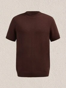 Mercer Haus Camiseta de punto de manga corta de unicolor casual para hombre - Marrón - Ver 1