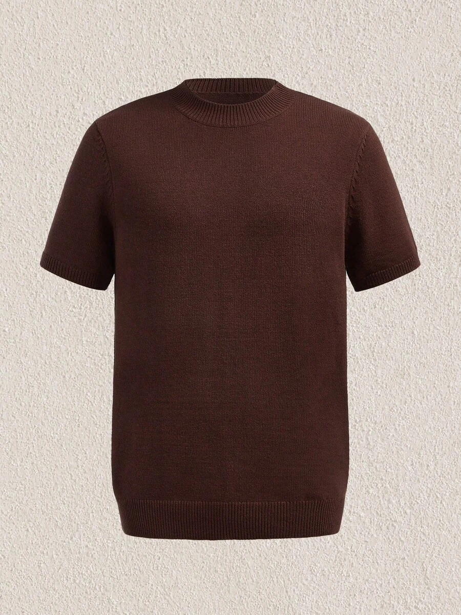 Mercer Haus Camiseta de punto de manga corta de unicolor casual para hombre - Marrón - Ver 1