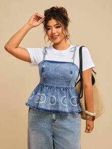 Levarali Plus Size Casual Sleeveless Denim Blouse Summer Tops For Women Going Out Tops Women - Light Wash - View 7